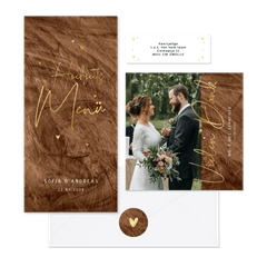 Hochzeitskartenset Holzoptik mit Goldschrift