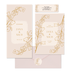 Hochzeitskartenset mit goldenen Glockenblumen Altrosa