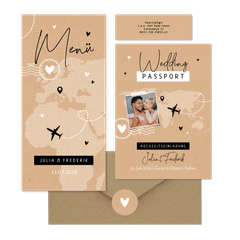 Hochzeitskartenset als Wedding Passport mit Landkarte