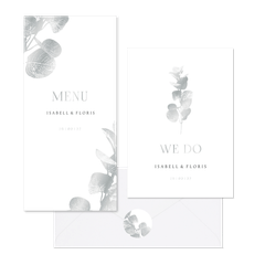 Hochzeitskartenset einfacher Eukalyptuszweig in Silber