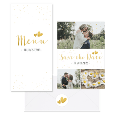 Hochzeitskartenset schlicht goldenes Konfetti 