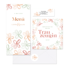 Hochzeitskartenset stilisierte Frühlingsblumen in Aquarell