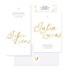 Hochzeitskartenset einfach Namen in Gold