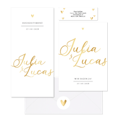 Hochzeitskartenset einfach Namen in Gold