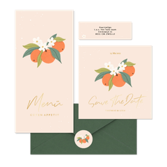 Hochzeitskartenset Orangen mit Orangenblüten 