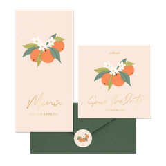Hochzeitskartenset Orangen mit Orangenblüten 