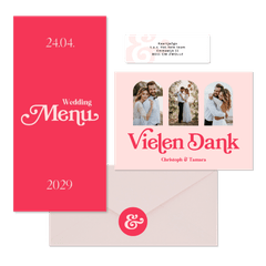 Hochzeitskartenset in Pink Retro mit Foto 