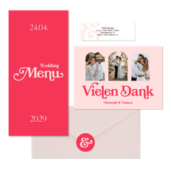 Hochzeitskartenset in Pink Retro mit Foto 