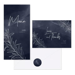 Hochzeitskartenset feine Zweige auf Aquarell in Nachtblau