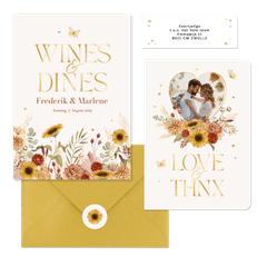 Hochzeitskartenset Blumen & Gräser mit Goldschrift