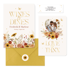 Hochzeitskartenset Blumen & Gräser mit Goldschrift