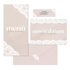 Hochzeitskartenset Spitzendekor auf Altrosa
