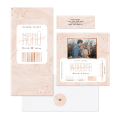 Hochzeitskartenset in rosa Marmoroptik als Ticket 