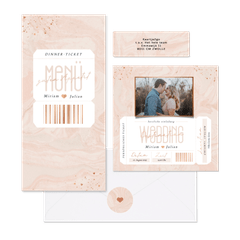 Hochzeitskartenset in rosa Marmoroptik als Ticket 