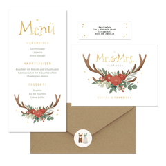 Hochzeitskartenset Blumen & Geweih