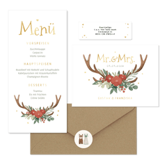 Hochzeitskartenset Blumen & Geweih