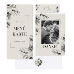 Hochzeitskartenset  Vintage Blumen als Kohlezeichnung