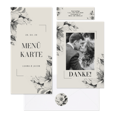 Hochzeitskartenset  Vintage Blumen als Kohlezeichnung