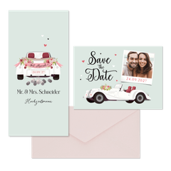 Hochzeitskartenset Oldtimer Auto mintgrün