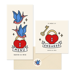 Hochzeitskartenset im Tattoolook Herz und Schwalben