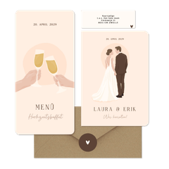 Hochzeitskartenset Illustrationen Brautpaar auf Beige