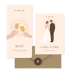 Hochzeitskartenset Illustrationen Brautpaar auf Beige