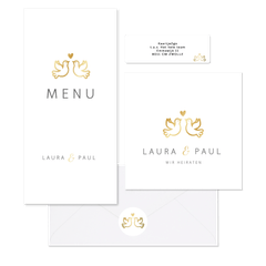 Hochzeitskarten mit goldenen Turteltauben