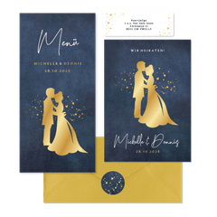 Hochzeitskartenset Goldener Scherenschnitt auf Dunkelblau