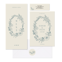 Hochzeitskartenset klassischer Blumenkranz in Blau
