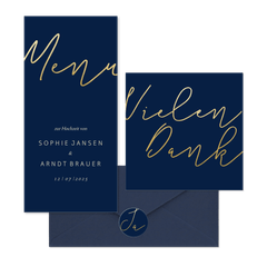 Hochzeitskartenset einfache Goldschrift auf Dunkelblau