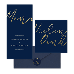Hochzeitskartenset einfache Goldschrift auf Dunkelblau