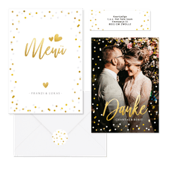 Hochzeitskartenset Goldkonfetti & Lettering