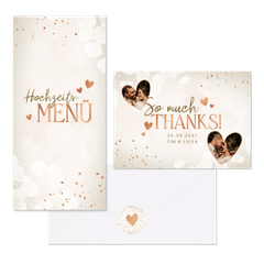 Hochzeitskartenset mit Kupferherzen