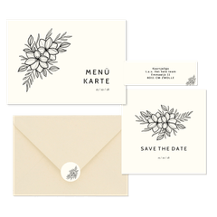 Hochzeitskartenset schlichte schwarze Blumen off-white