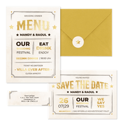 Vintage Hochzeitskartenset Ticket-Look
