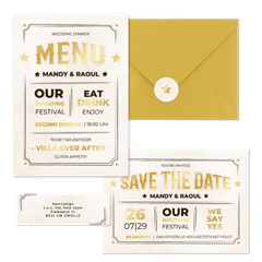 Vintage Hochzeitskartenset Ticket-Look