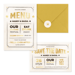 Vintage Hochzeitskartenset Ticket-Look