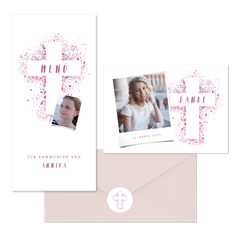 Kommunion - Kreuz Farbspritzer rosa