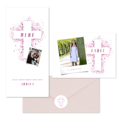 Konfirmation - Kreuz Farbspritzer rosa