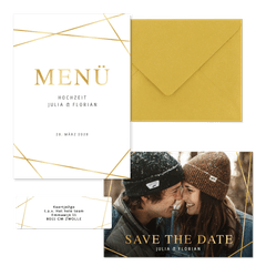 Hochzeitskartenset goldene grafische Linien