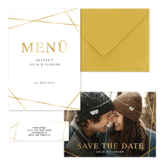 Hochzeitskartenset goldene grafische Linien