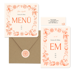 Hochzeit - Früchte in feinen Linienzeichnungen orange