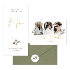 Hochzeitskartenset schlicht Winter Tannenzweige und Zapfen