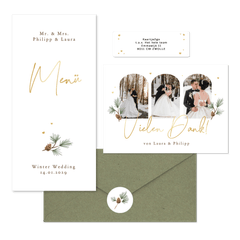 Hochzeitskartenset schlicht Winter Tannenzweige und Zapfen