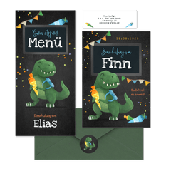 Einschulung - Fröhlicher Dino mit Schultüte