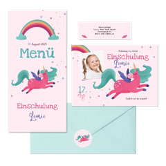 Einschulung - Pinkes Einhorn & Regenbogen