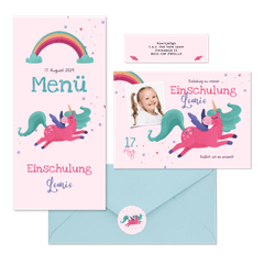 Einschulung - Pinkes Einhorn & Regenbogen
