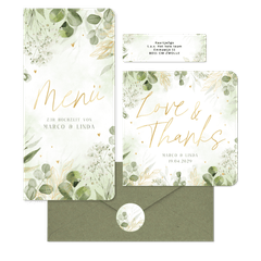 Hochzeitkartenset mit vielen grünen Zweige in Aquarell