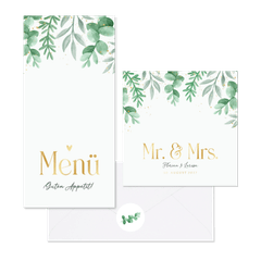 Hochzeitskartenset Blattgrün & Gold