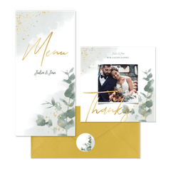 Hochzeitskarten Pastellgrün botanisch mit Eukalyptus